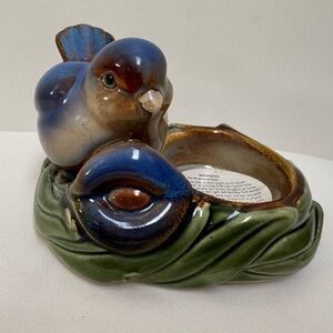 Vintage Majolica Style Ceramic Elephant Dish Bowl Candle Votive Holder Green